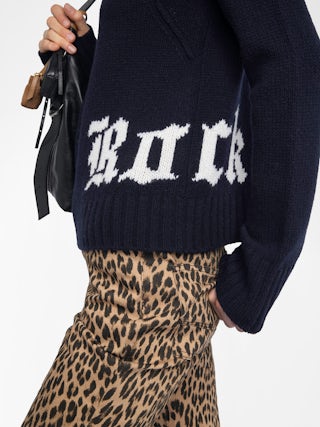 Nalma Jumper 100% Merino Wool - Jumper with high neck and rock detail on lower front.