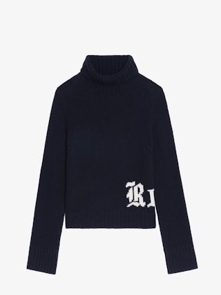 Nalma Jumper 100% Merino Wool - Jumper with high neck and rock detail on lower front.