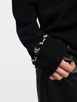 Jumper Mikyz 100% Cashmere - V-neck jumper with long sleeves, Rock n Roll embroidery at the neckline and on the right sleeve.