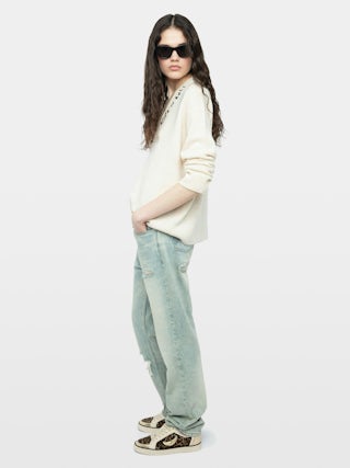 Jumper Mikyz 100% Cashmere - - V-neck jumper
- Long sleeves
- Rock n Roll embroidery at neckline and right sleeve