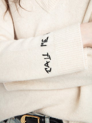 Jumper Mikyz 100% Cashmere - Long-sleeved v-neck jumper with Rock n Roll embroidery on the neckline.