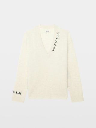 Jumper Mikyz 100% Cashmere - - V-neck jumper
- Long sleeves
- Rock n Roll embroidery at neckline and right sleeve