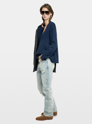 Jumper Mikyz 100% Cashmere - V-neck jumper with long sleeves and Rock n Roll embroidery at the neckline and right sleeve.