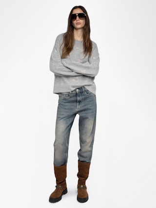 Markuz Jumper 100% Cashmere - Round neck jumper with rhinestone wings.