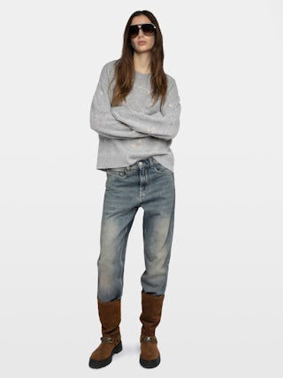 Markuz Cashmere Sweater - Round neck sweater with rhinestone wings.