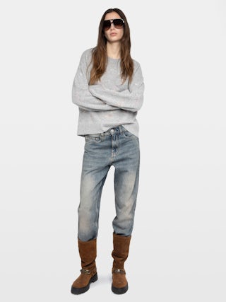 Markuz Cashmere Sweater - Round neck sweater with rhinestone wings.