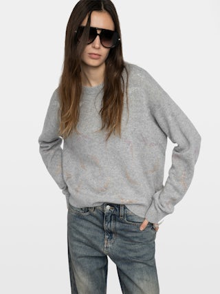 Markuz Cashmere Sweater - Round neck sweater with rhinestone wings.