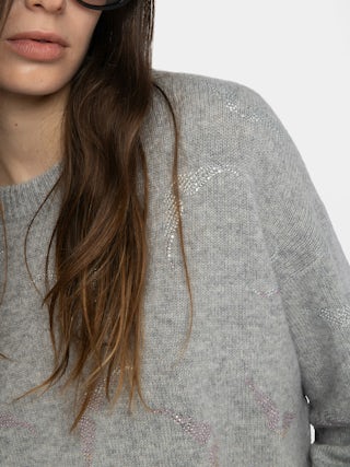 Markuz Cashmere Sweater - Round neck sweater with rhinestone wings.