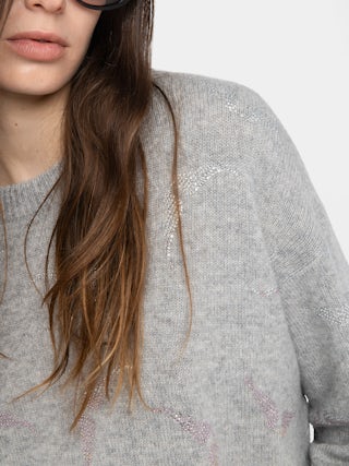 Markuz Cashmere Sweater - Round neck sweater with rhinestone wings.