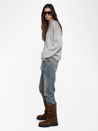 Markuz Jumper 100% Cashmere - Round neck jumper with rhinestone wings.