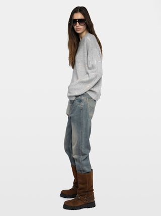 Markuz Cashmere Sweater - Round neck sweater with rhinestone wings.