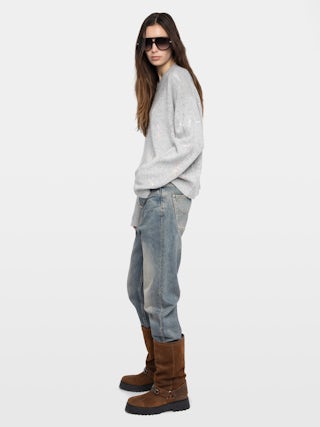 Markuz Cashmere Sweater - Round neck sweater with rhinestone wings.