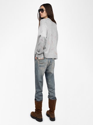 Markuz Jumper 100% Cashmere - Round neck jumper with rhinestone wings.