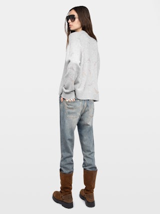 Markuz Cashmere Sweater - Round neck sweater with rhinestone wings.