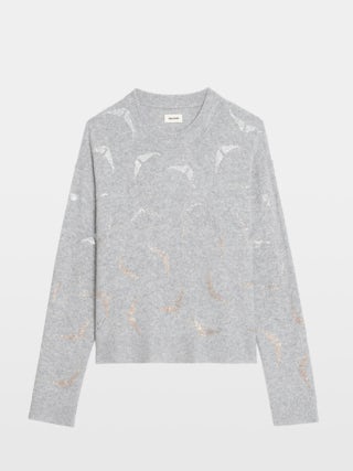 Markuz Cashmere Sweater - Round neck sweater with rhinestone wings.