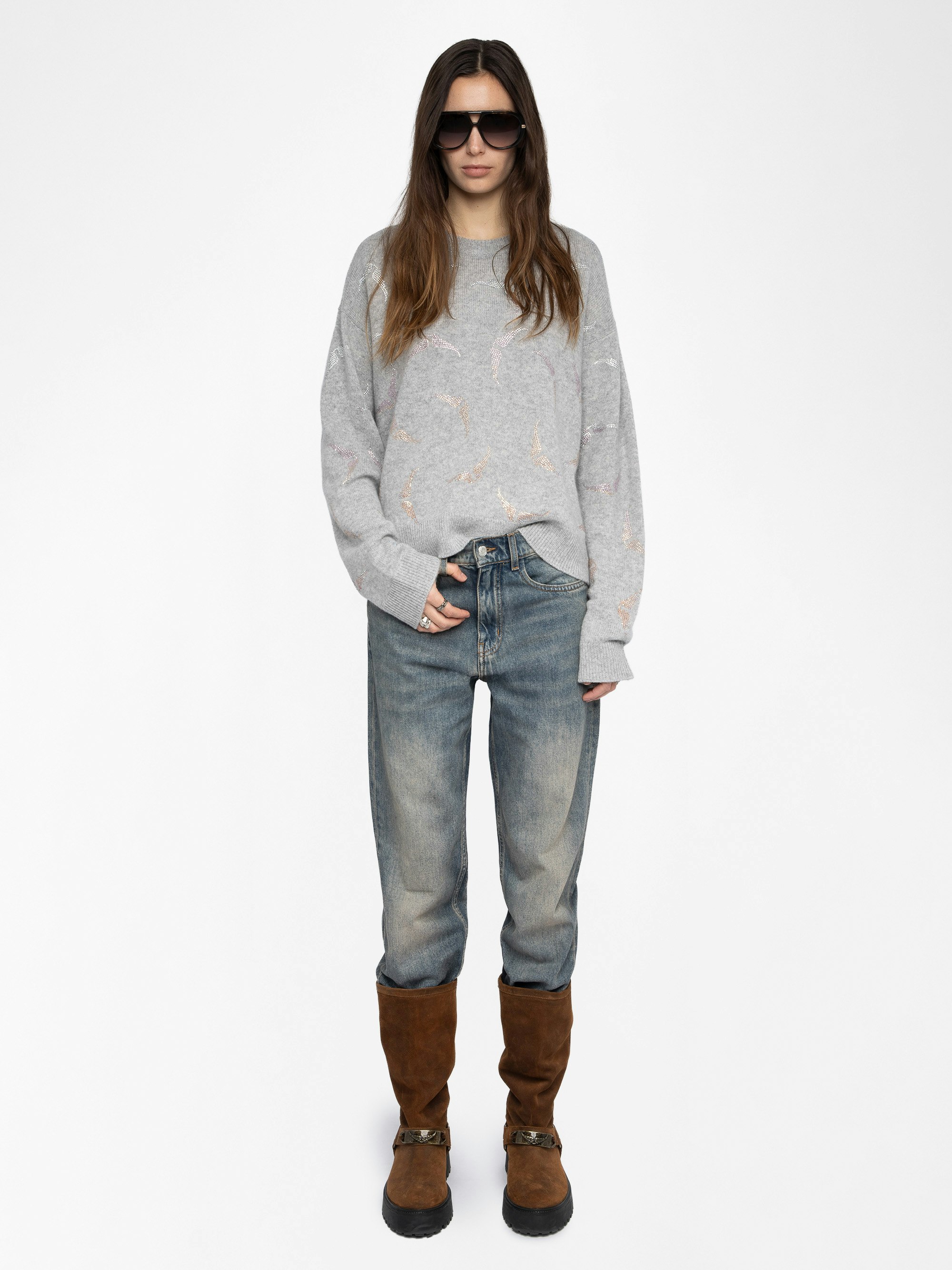 Markuz Jumper 100% Cashmere - Round neck jumper with rhinestone wings.