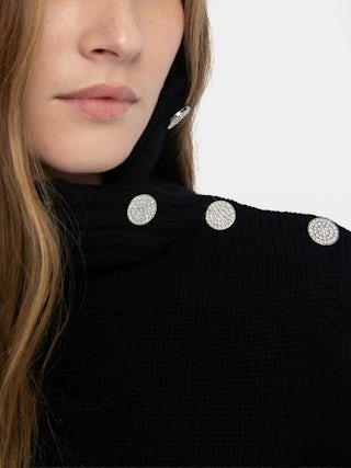 Pull Nalma 100% Cachemire - Pull col roulé bouton bijoux.