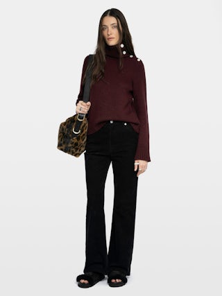 Pull Nalma 100% Cachemire - Pull col roulé bouton bijoux.