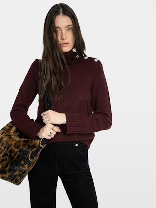 Pull Nalma 100% Cachemire - Pull col roulé bouton bijoux.