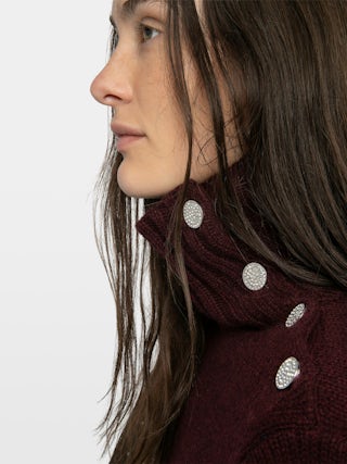 Pull Nalma 100% Cachemire - Pull col roulé bouton bijoux.