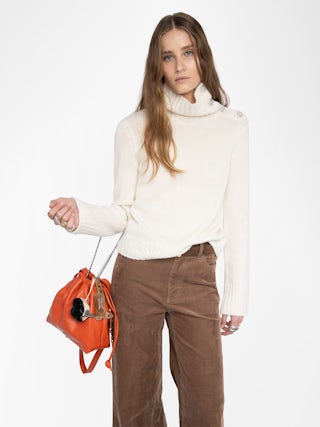 Nalma Cashmere Sweater - Sweater with roll neck and jewel button.