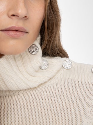 Nalma Cashmere Sweater - Sweater with roll neck and jewel button.