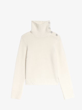 Nalma Cashmere Sweater - Sweater with roll neck and jewel button.