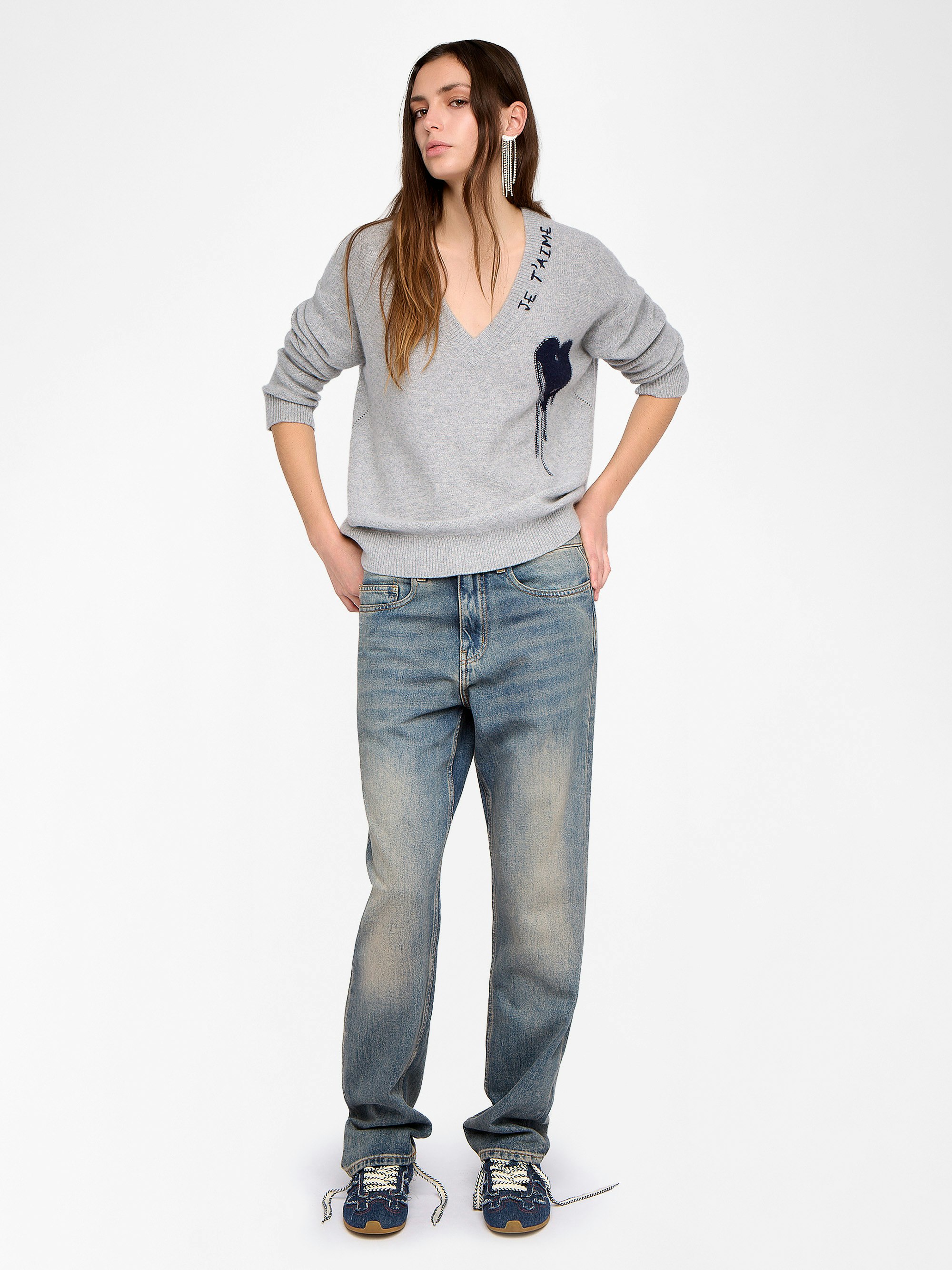 Mikyz Jumper 100% Cashmere - V-neck sweater with embroidery and intarsia.