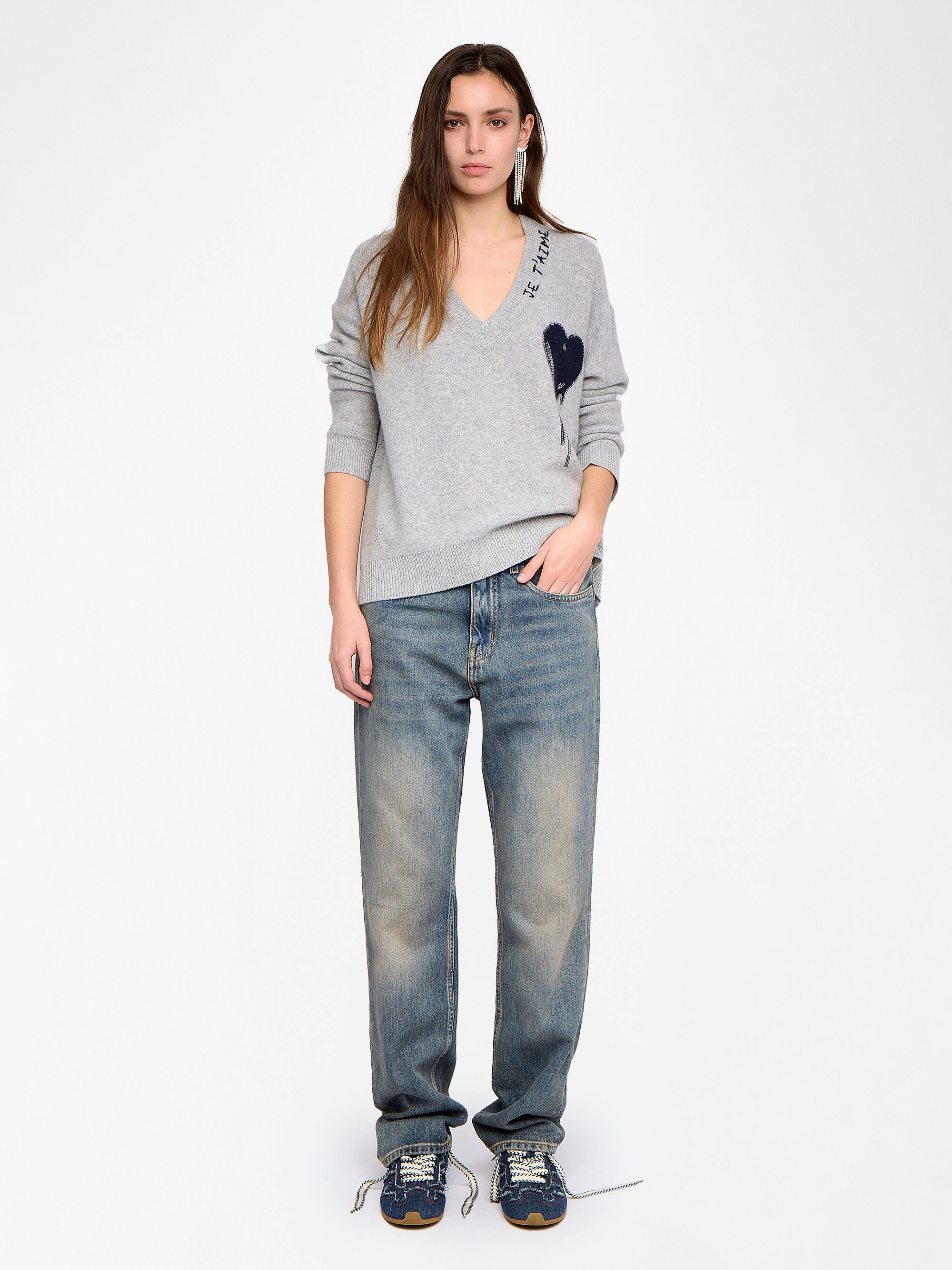 Mikyz Jumper 100% Cashmere - V-neck sweater with embroidery and intarsia.