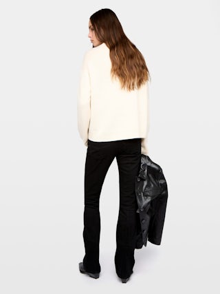 Markuz Cashmere Sweater - Round neck sweater with long sleeves featuring rhinestone heart customization on front.