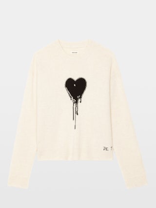 Markuz Cashmere Sweater - Round neck sweater with long sleeves featuring rhinestone heart customization on front.