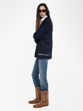 Pull Swyny - Pull oversize col V avec broderie main au bas de corps.