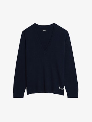 Pull Swyny - Pull oversize col V avec broderie main au bas de corps.