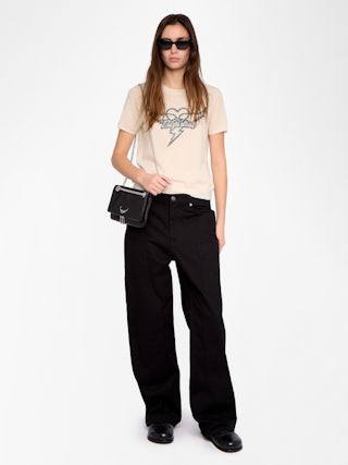 Idal Jumper 100% Cashmere - Short-sleeved jumper with round neckline featuring intarsia and rhinestones.