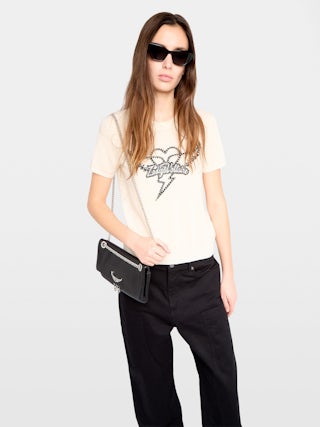 Pull Idal 100% Cachemire - Pull manches courtes col rond avec intarsia et strass.