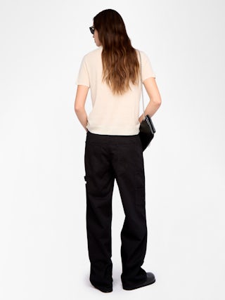 Idal Jumper 100% Cashmere - Short-sleeved jumper with round neckline featuring intarsia and rhinestones.