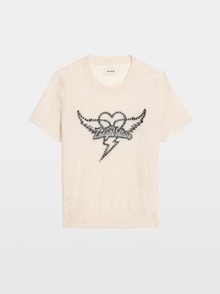 Idal Cashmere Sweater - Sleeveless sweater with round neckline featuring intarsia and rhinestones.