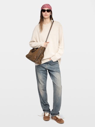 Swyna Sweater - Oversized round neck sweater with jeweled buttons.