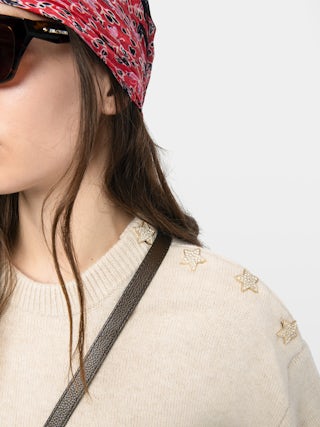 Swyna Sweater - Oversized round neck sweater with jeweled buttons.