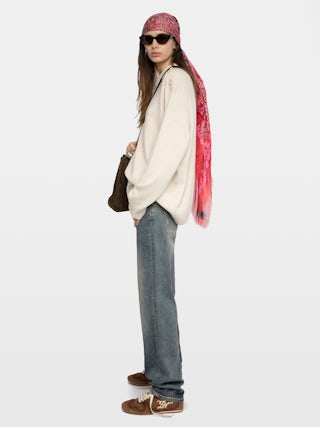 Swyna Sweater - Oversized round neck sweater with jeweled buttons.