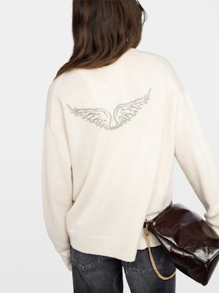 Pull Mikyz 100% Cachemire - Pull col V avec ailes strassées au dos.