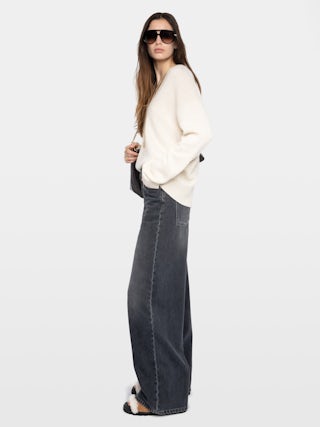 Mikyz Cashmere Sweater - V-neck sweater with rhinestone wing detail on the back.