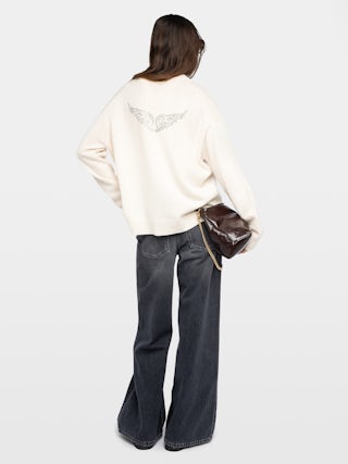 Mikyz Cashmere Sweater - V-neck sweater with rhinestone wing detail on the back.