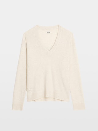 Mikyz Cashmere Sweater - V-neck sweater with rhinestone wing detail on the back.