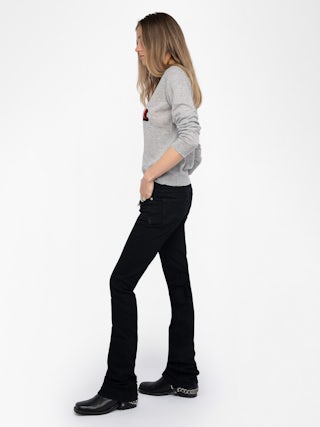 Pull Miss 100% Cachemire - Pull à col rond avec intarsia et strass Rock&Roll sur l'avant.