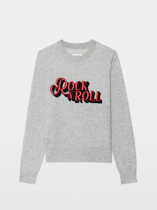 Jumper Miss 100% Cashmere - Crew neck jumper with Rock&Roll intarsia and rhinestones on the front.