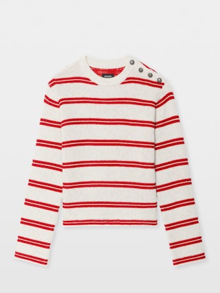 Spikyz Sweater - Round neck sweater with shoulder button fastening and horizontal stripes.