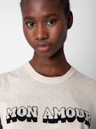 Nida Mon Amour Top - Light pink linen sleeveless top with intarsia jacquard “Mon Amour” slogan.