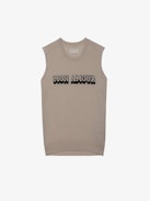 Nida Mon Amour Top - Light pink linen sleeveless top with intarsia jacquard “Mon Amour” slogan.