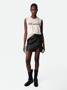 Nida Mon Amour Top - Light pink linen sleeveless top with intarsia jacquard “Mon Amour” slogan.